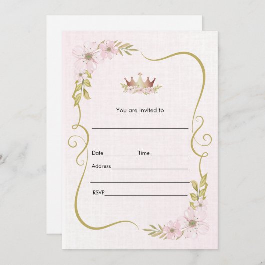 Waterverf florale prinses kaart (Voorkant / Achterkant)