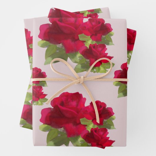 Waterverf florale rozen Verpakkingspapier Reeks 3 Inpakpapier Vel (In situ)
