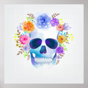 Waterverf florale schedel illustratie poster