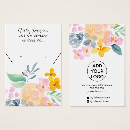 Waterverf florale sierjuwelen, oorscherm ketting visitekaartje (Voorkant /achterkant)
