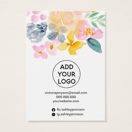 Waterverf florale sierjuwelen, oorscherm ketting visitekaartje (Achterkant)