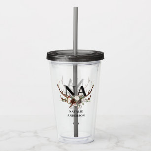 Waterverf florale stag antlers herfst rustige  acryl drinkbeker