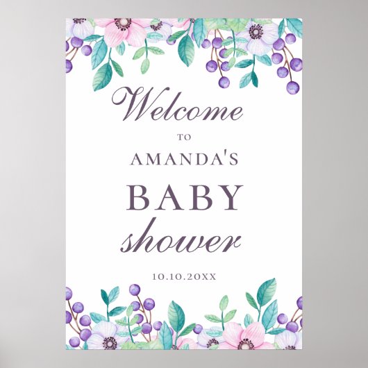 Waterverf florale tuin baby shower welkom poster (Voorkant)
