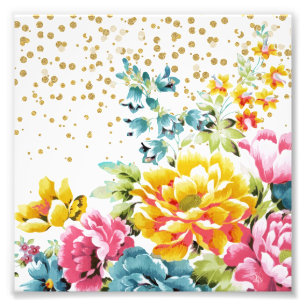 waterverf florale verf en goudconfetti kunst. foto afdruk