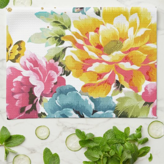 waterverf florale verf en goudconfetti kunst. theedoek (Gevouwen)