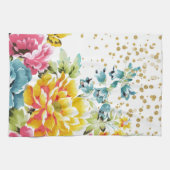 waterverf florale verf en goudconfetti kunst. theedoek (Horizontaal)