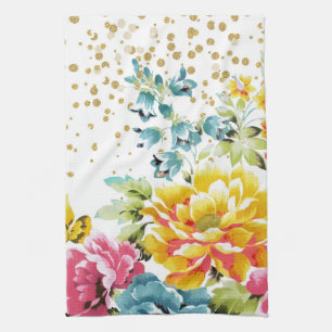 waterverf florale verf en goudconfetti kunst. theedoek