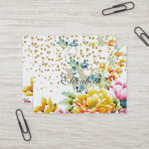 waterverf florale verf en goudconfetti kunst. visitekaartje
