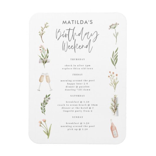 Waterverf florale verjaardagsweekroute magneet (Verticaal)