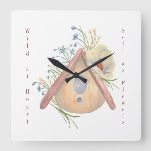 Waterverf Florale Vogelhuis Illustratie Klok