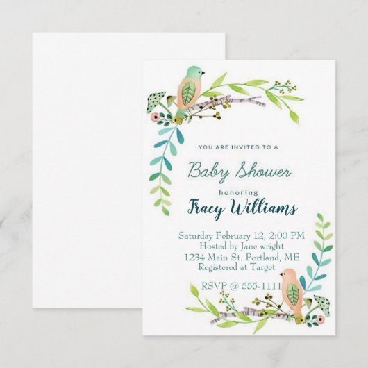 Waterverf florale vogels kaart (Voorkant / Achterkant)