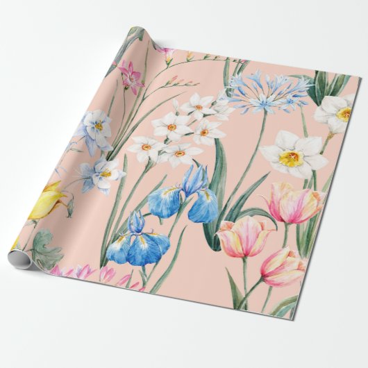 Waterverf florale voorjaarspatroon, botanische ill cadeaupapier (Uitgerold)