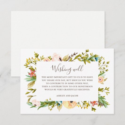 Waterverf florale wens goed. Groene bruiloft Informatiekaartje (Voorkant / Achterkant)