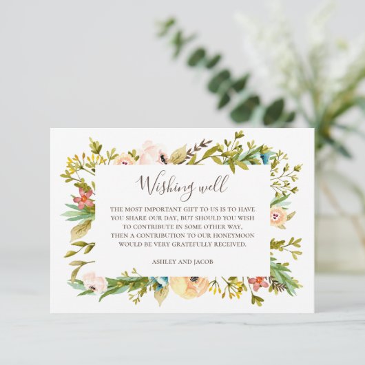 Waterverf florale wens goed. Groene bruiloft Informatiekaartje (Staand voorkant)