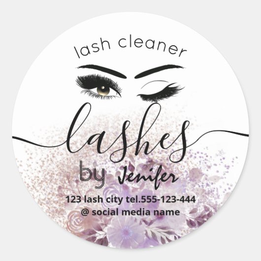 Waterverf florale wink lash ronde sticker (Voorkant)