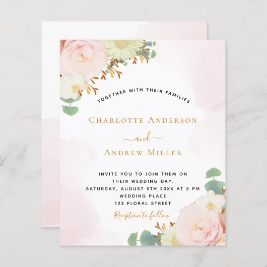 Waterverf floralen bruinkroze (Voorkant / Achterkant)