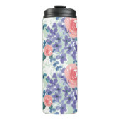 Waterverf floralen Groen Roze Paars Hydrangeas Thermosbeker (Voorkant)