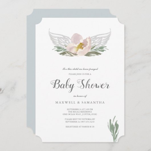 Waterverf Florals Angel Wings Baby shower Kaart (Voorkant / Achterkant)
