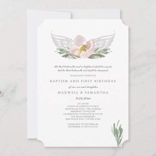 Waterverf Florals Angel Wings Baptisme Kaart (Voorkant)