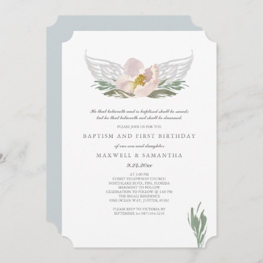 Waterverf Florals Angel Wings Baptisme Kaart (Voorkant / Achterkant)