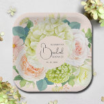 Waterverf Florals Blush Pink Vrijgezellenfeest Papieren Bordje<br><div class="desc">Mooie waterverf witte en groene hortensia's,  roze en crème rozen,  madeliefjes,  kleine bloesems en bladeren op blush roze,  personaliseer deze vierkante papieren borden voor uw vrijgezellenfeest,  verlovingsfeest,  bruiloft of elke gelegenheid met uw gegevens in chique belettering. OVEREENKOMENDE objecten in ons collectie.</div>