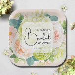 Waterverf Florals Blush Pink Vrijgezellenfeest Papieren Bordje<br><div class="desc">Mooie waterverf witte en groene hydrangea's,  roze en roomkleurige rozen,  daisies,  kleine bloesems en bladeren op een roze,  personaliseer deze papieren borden voor uw vrijgezellenfeest,  verlovingsfeest,  bruiloft of elke gelegenheid met uw details in een krijtbrief. Punten in onze winkel koppelen.</div>