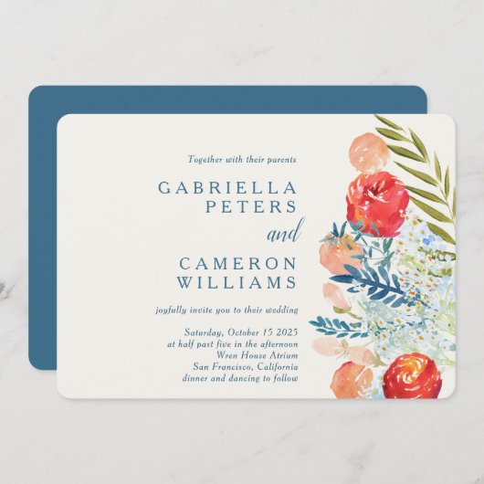  Waterverf Florals Boho Garden Wedding Kaart (Voorkant / Achterkant)