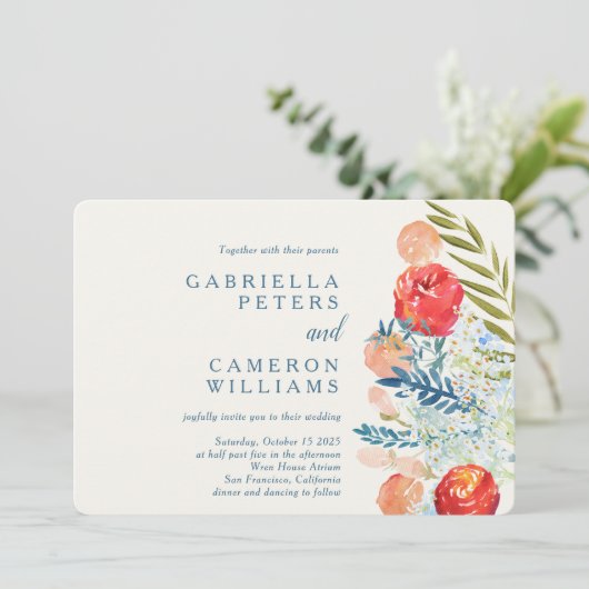 Waterverf Florals Boho Garden Wedding Kaart (Staand voorkant)