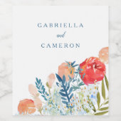 Waterverf Florals Boho Garden Wedding Wijn Etiket (Enkel label)