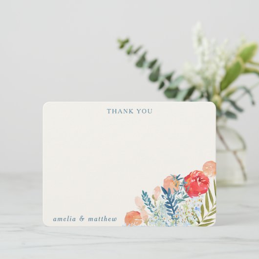  Waterverf Florals Boho Wedding Custom Bedankkaart (Staand voorkant)