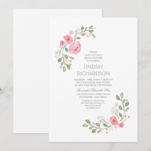 Waterverf Florals Bridal Shower Kaart (Voorkant / Achterkant)