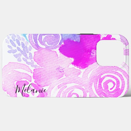 Waterverf Florals Bright roze scriptnaam Case-Mate iPhone Case (Achterkant (horizontaal))