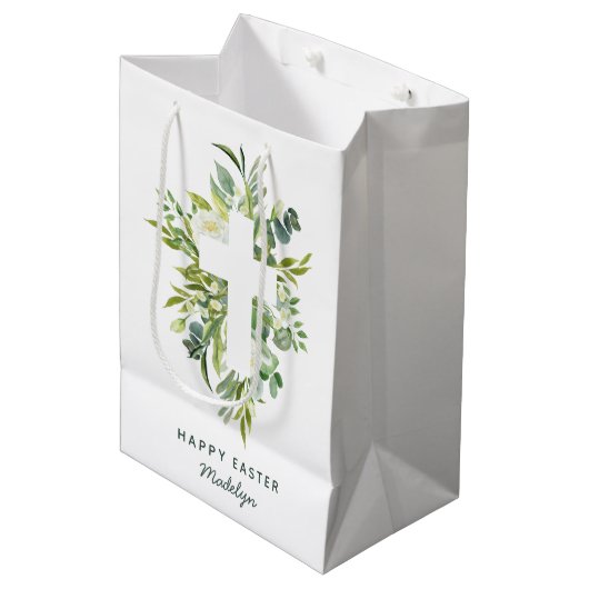  Waterverf Florals en naam voor crosspaasen Medium Cadeauzakje (Voorkant Gekanteld)