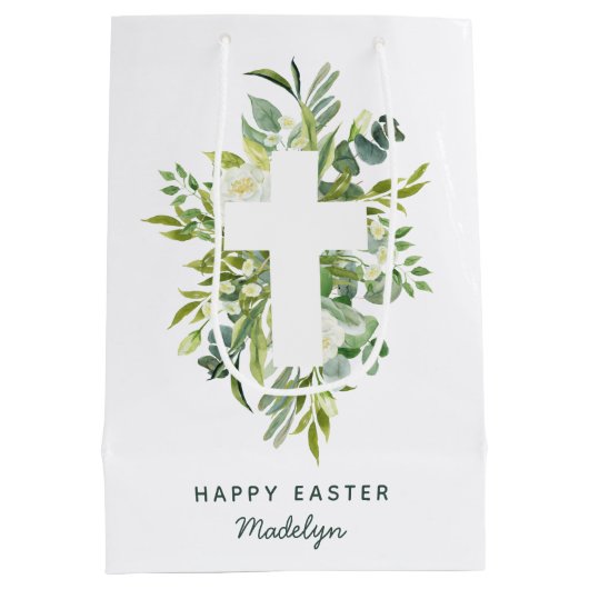  Waterverf Florals en naam voor crosspaasen Medium Cadeauzakje (Achterkant)