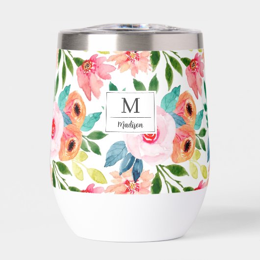 Waterverf Florals Gepersonaliseerde naam Monogram (Voorkant)