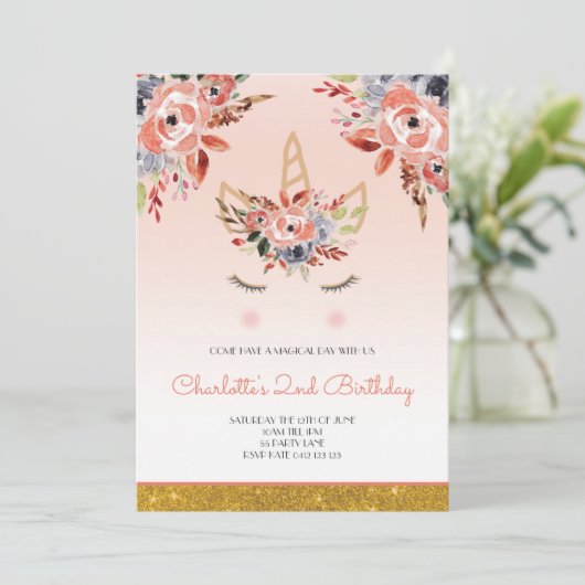 Waterverf Florals Girly Peach Glitter Kaart (Staand voorkant)