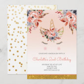 Waterverf Florals Girly Peach Glitter Kaart (Voorkant / Achterkant)