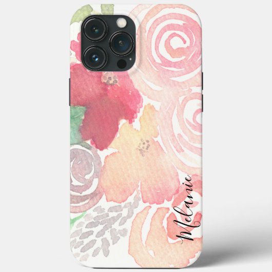 Waterverf Florals Greenery Pink Script Name Case-Mate iPhone Case (Achterkant)