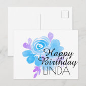 Waterverf Florals Hand Painted Happy Birthday Briefkaart (Voorkant / Achterkant)