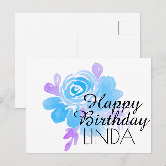 Waterverf Florals Hand Painted Happy Birthday Briefkaart (Voorkant / Achterkant)
