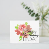 Waterverf Florals Hand Painted Happy Birthday Briefkaart (Staand voorkant)