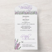 Waterverf Florals Heather Wedding all in one IV Uitnodiging (Binnen)