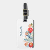Waterverf Florals in Blauw Gepersonaliseerd Bagagelabel (Voorkant verticaal)