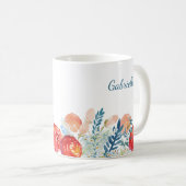  Waterverf Florals in Blauw Gepersonaliseerd Koffiemok (Voorkant rechts)