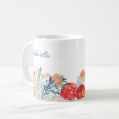  Waterverf Florals in Blauw Gepersonaliseerd Koffiemok (Voorkant links)