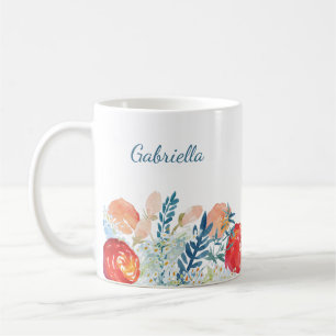 Waterverf Florals in Blauw Gepersonaliseerd Koffiemok