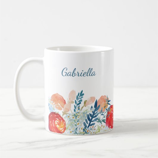  Waterverf Florals in Blauw Gepersonaliseerd Koffiemok (Links)
