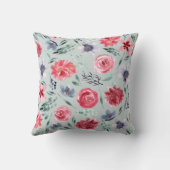 Waterverf Florals in groenland over munt Kussen (Achterkant)