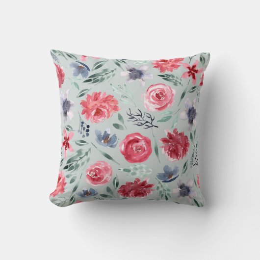 Waterverf Florals in groenland over munt Kussen (Voorkant)