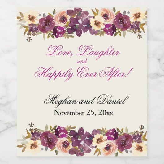 Waterverf Florals in het najaar Wijn Etiket (Enkel label)